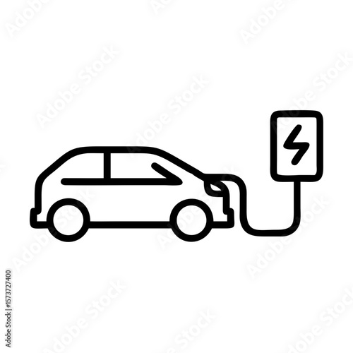 Electric Car Charging Station Icon – EV Power Plug Line Art Vector