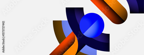 Abstract shapes, vibrant colors, dynamic composition. Blue sphere intersects flowing ribbons, creating modern visual impact.