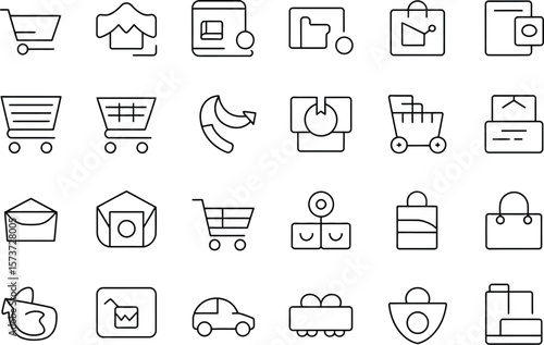 A collection of shopping and delivery related icons in a line art style