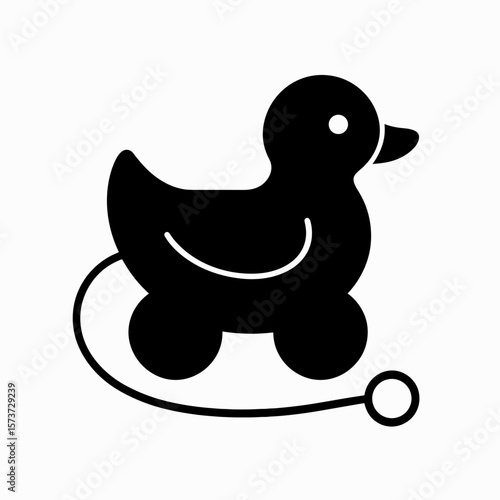 Pull-along duck toy icon — symbol of movement and early play, filled style