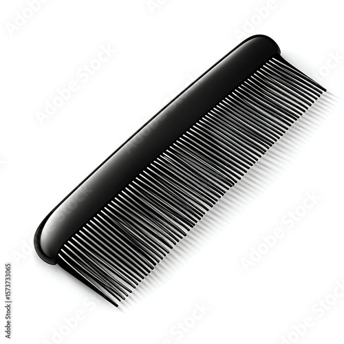 Black Comb with Fine Teeth on White Background, Realistic Look