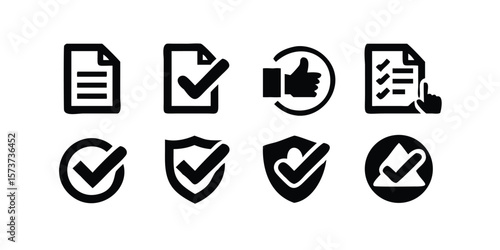 Approval icon set featuring various checkmark designs suitable for user interface elements task management systems and indicating completion or validation available in multiple colors and