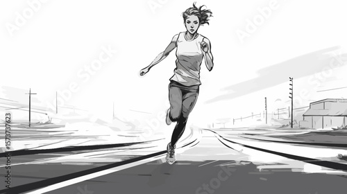 Young female transporter running on the track