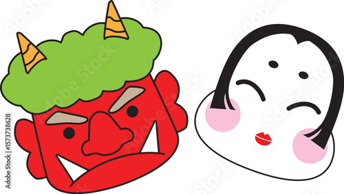 節分の鬼とお多福のお面
