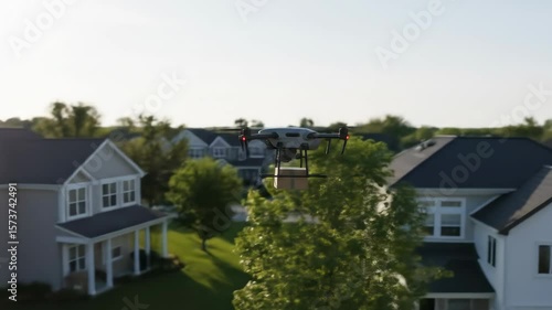 Wallpaper Mural Drone in Flight Delivering Package Over Suburban Homes Torontodigital.ca