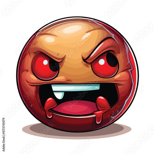3D sticker emojy angry, white background