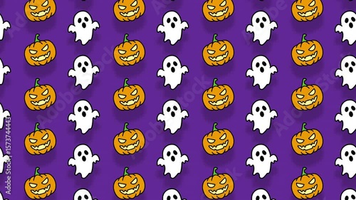 Halloween Icons Background Loop Animation in 4K Resolution — Minimal and Seamless.
シームレスループするハロウィンアイコンのパターンアニメーション