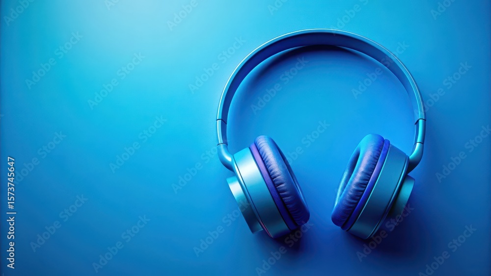 A pair of sleek blue headphones sitting on a vibrant blue background with subtle gradient effects A pair of sleek blue headphones sitting on a vibrant blue background with subtle gradient effects