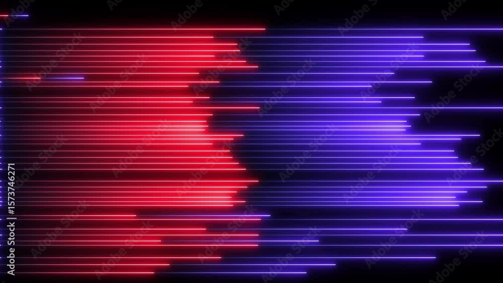 Abstract background with horizontal lines of  and  light on a dark backdrop background texture video Abstract directional neon lines geometric background. Data flow. Optical fiber. Explosion star.