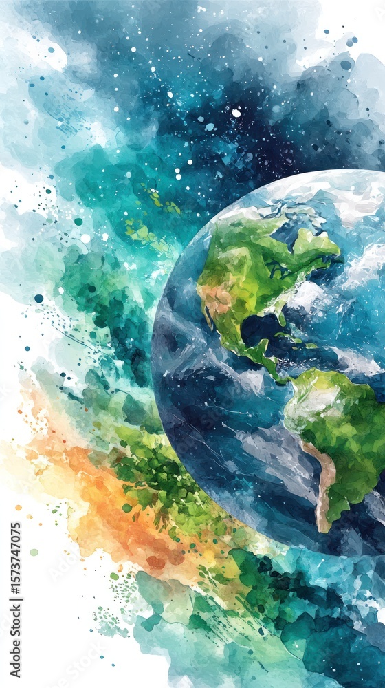 Fototapeta premium Earth in watercolor cosmos