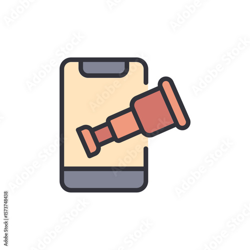Mobile Exploration Concept With Spyglass On The Phone Screen