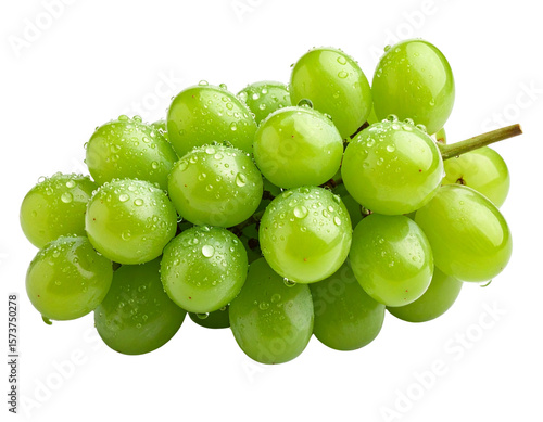 Single Green Grape with Water Droplets, Isolated on White Background PNG