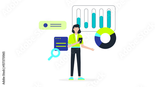 Business analyst presenting financial forecast, flat vector illustration