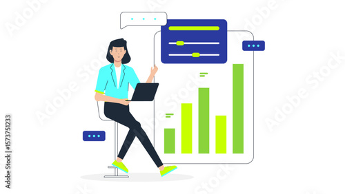 CEO hosting remote fireside chat with employees, flat vector illustration