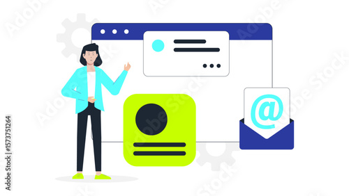 Startup building email list with lead magnet, flat vector illustration