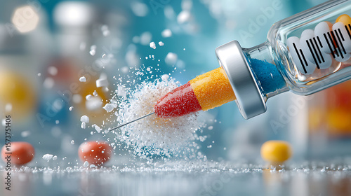 Medical action vaccine syringe preparation laboratory setting high-detail image scientific environment close-up view health concept