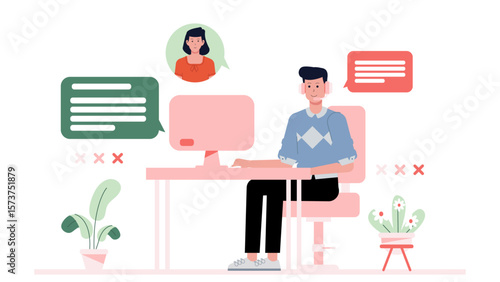 Customer support handling return requests, flat vector illustration
