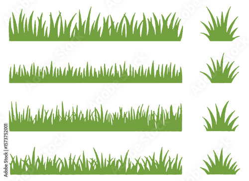 Green grass elements in various styles for decorative design and illustration