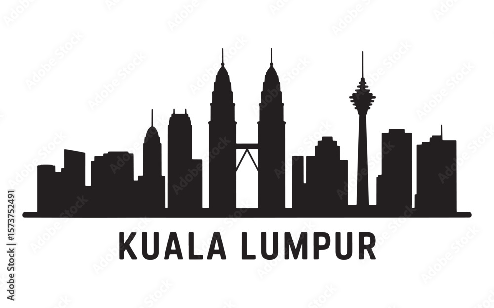 Naklejka premium Kuala Lumpur's Iconic Skyline Silhouette A Majestic Portrayal of Malaysia's Vibrant Capital City and its Architectural Landmarks