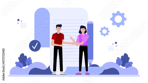 Legal consultant drafting partnership agreement flat vector illustration