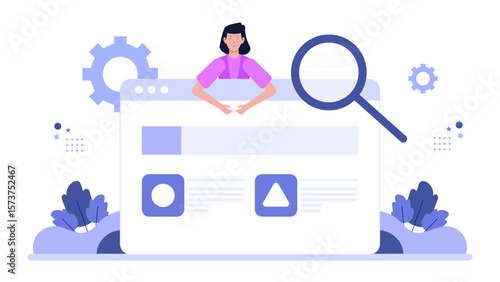 Employees testing website accessibility features flat vector illustration