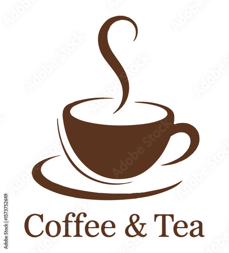Simple and elegant illustration of a coffee cup with steam and coffee and tea text