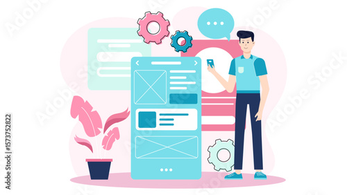 UI designer testing interactive prototype tools flat vector illustration