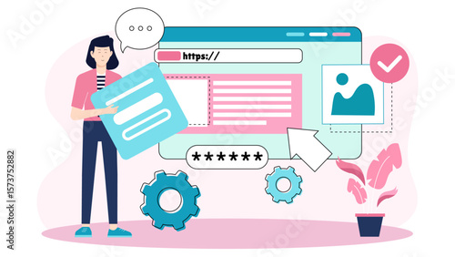 Employees testing website accessibility features flat vector illustration