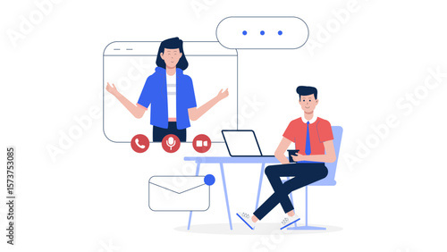 HR manager hosting virtual employee recognition event flat vector illustration