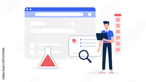 UI designer testing interactive prototype tools flat vector illustration