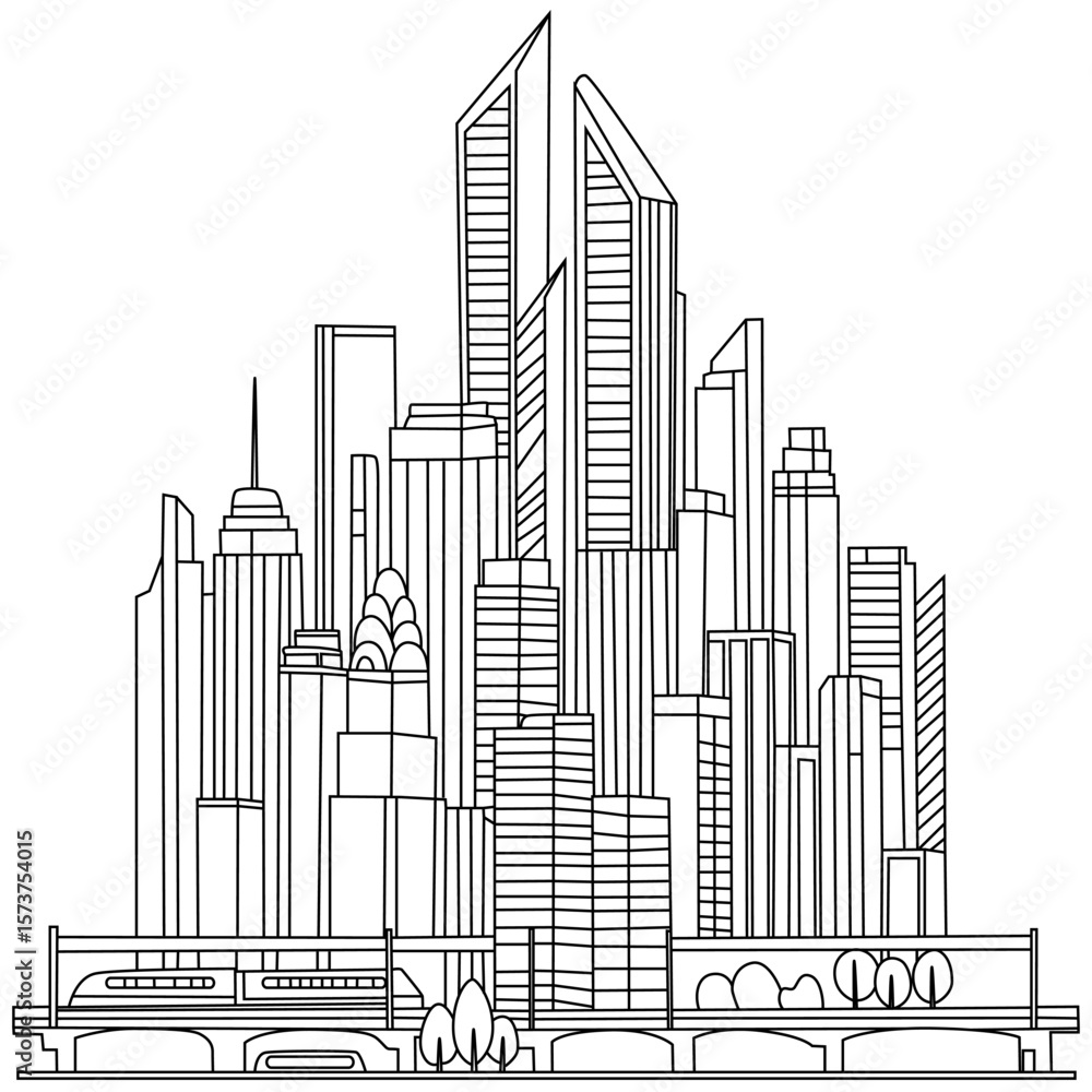 Obraz premium Hand Drawn Cityscape Sketch Illustration