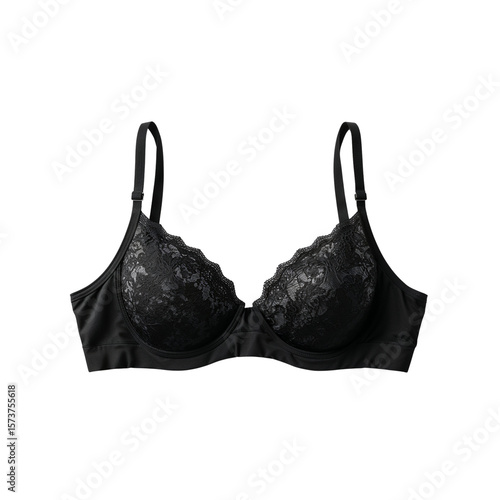 Black lace bra with soft cups and adjustable straps  