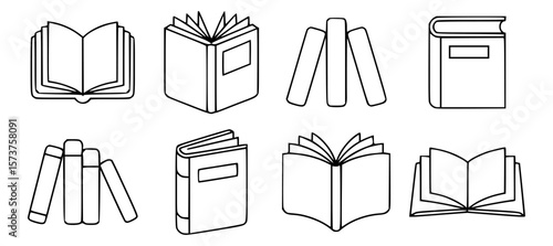 Collection of hand drawn books in various styles and open and closed positions
