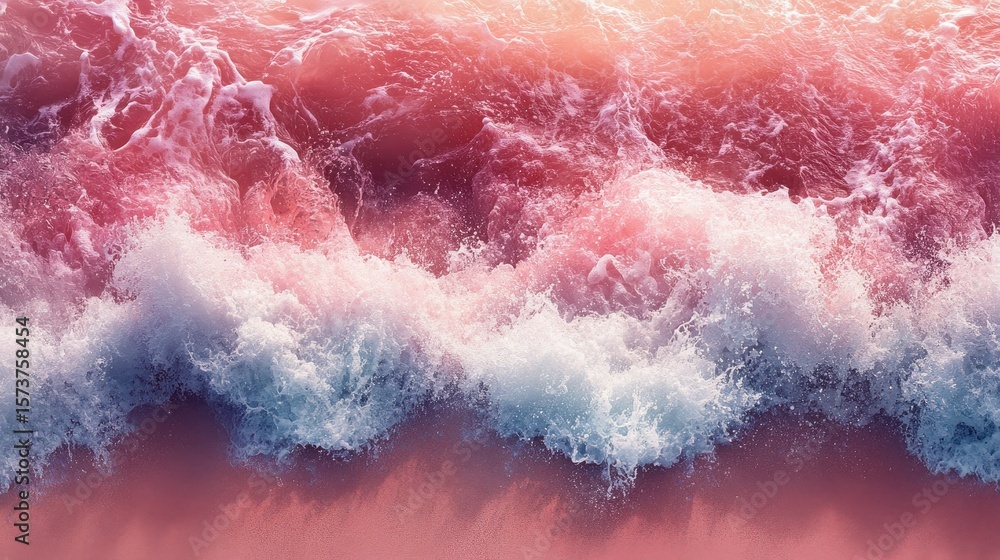 Fototapeta premium Pink sunset waves crashing beach
