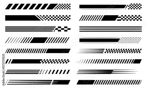 Set of black and white racing stripes and decorative design elements
