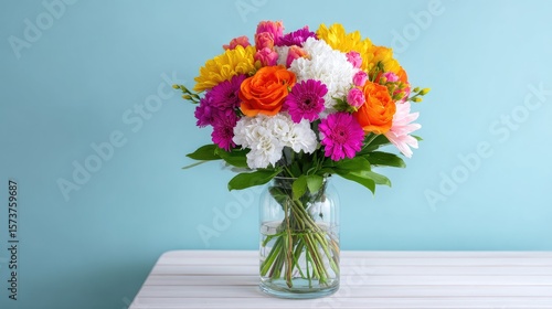 Wallpaper Mural Bright and Colorful Flower Bouquet in Glass Vase on Light Background Torontodigital.ca