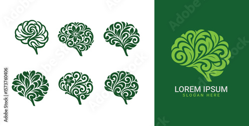 Floral Brain Logos Symbolic Representations of Mind and Nature
