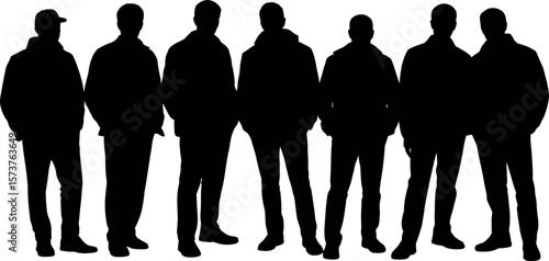 Silhouette of group of people standing together black and white image for design use
