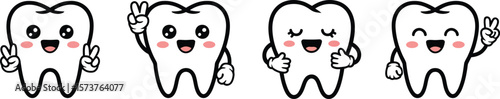 Cute Cartoon Tooth Characters: Happy Dental Icons for Oral Health Promotion.