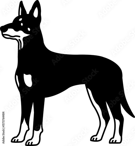 black and white isolate icon of a Doberman Pinscher