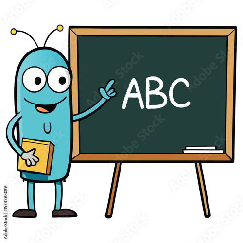 Cartoon alien teaching A B C on blackboard vector