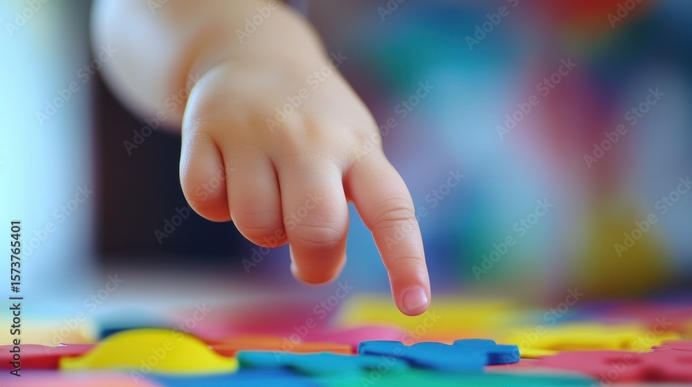 Fototapeta premium Toddler's Tiny Hand Exploring Colorful Play Dough