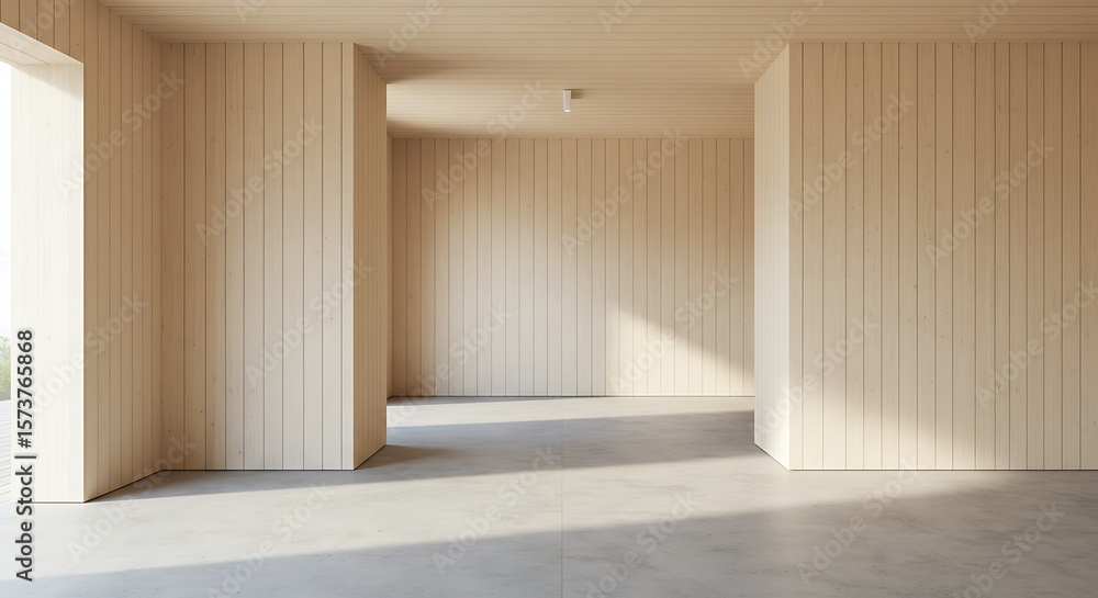 Fototapeta premium Empty Minimalist Interior with Beige Walls and Concrete Floor