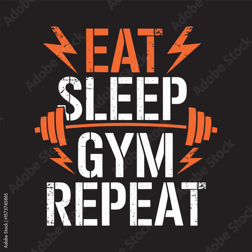 Powerful fitness lifestyle quote with lightning bolts and gym weights. Vector illustration t shirt design