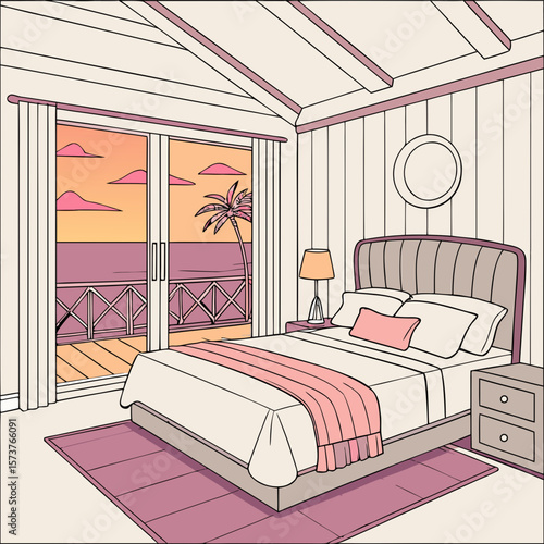 
a drawing of a bedroom