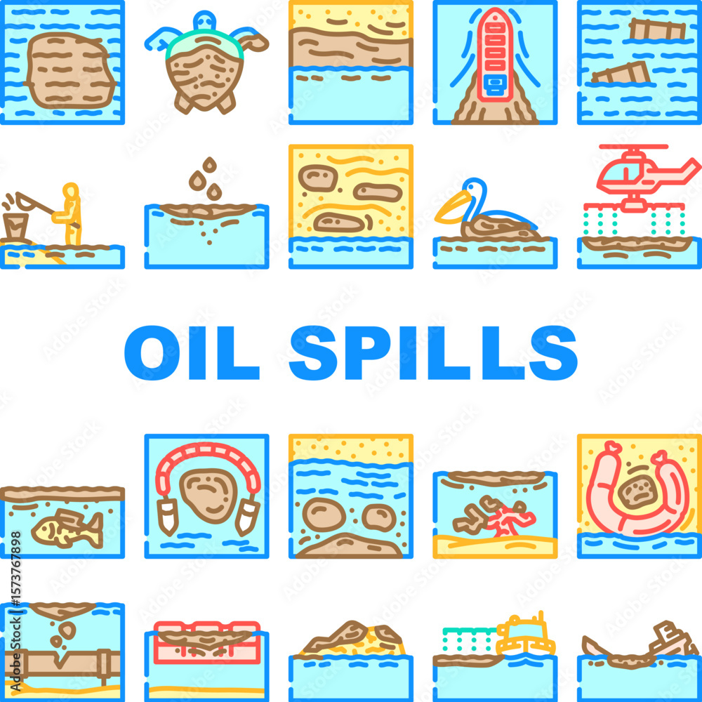 Fototapeta premium oil spills pollution icons set vector