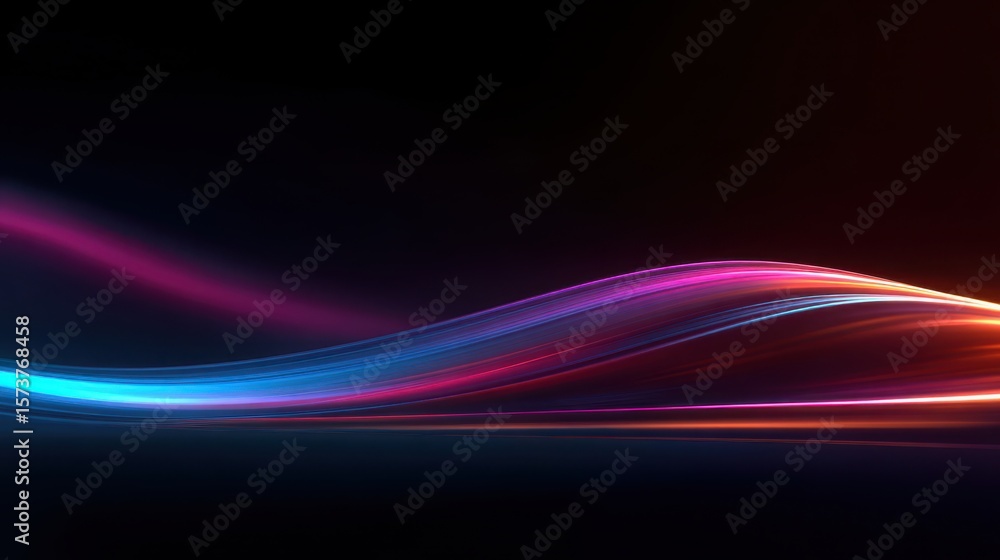 Naklejka premium Abstract neon light trails flowing in a dynamic wave pattern on a dark background