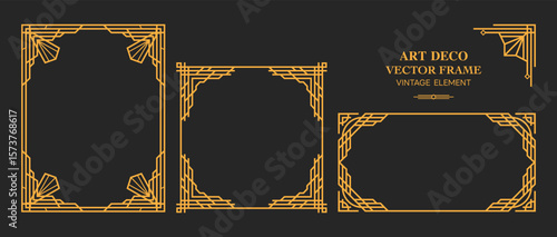 Art Deco gold frame , vintage frame , ornament frame ,line geometric luxury frames , wedding banner label card geometric background vector illustration