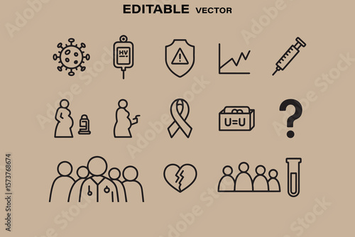 Collection of medical and health related icons representing viruses treatment safety data and people