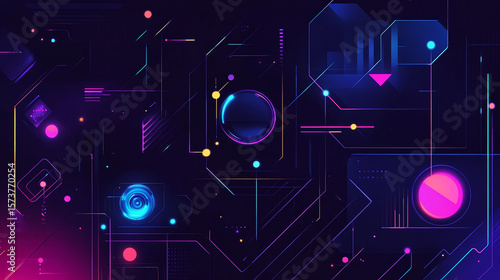 Abstract technology background with glowing lights and lines in dark digital space
